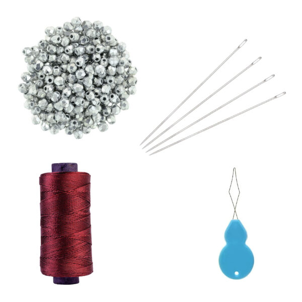 Silver Beads with hair thread & needles